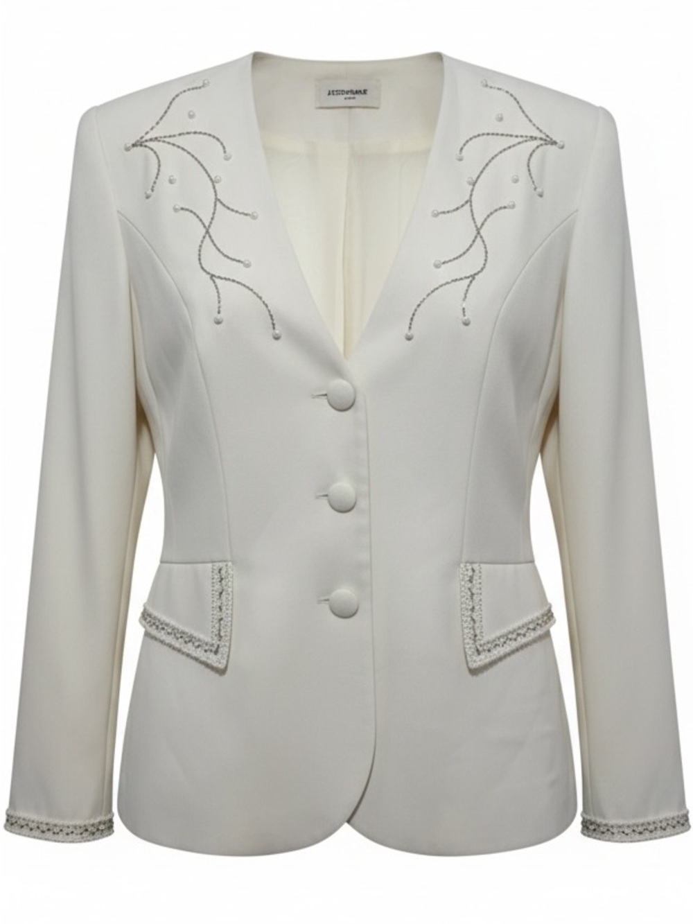 Vintage After Dark Ivory Evening Wear Blazer Beaded Pearl Jacket Size 14